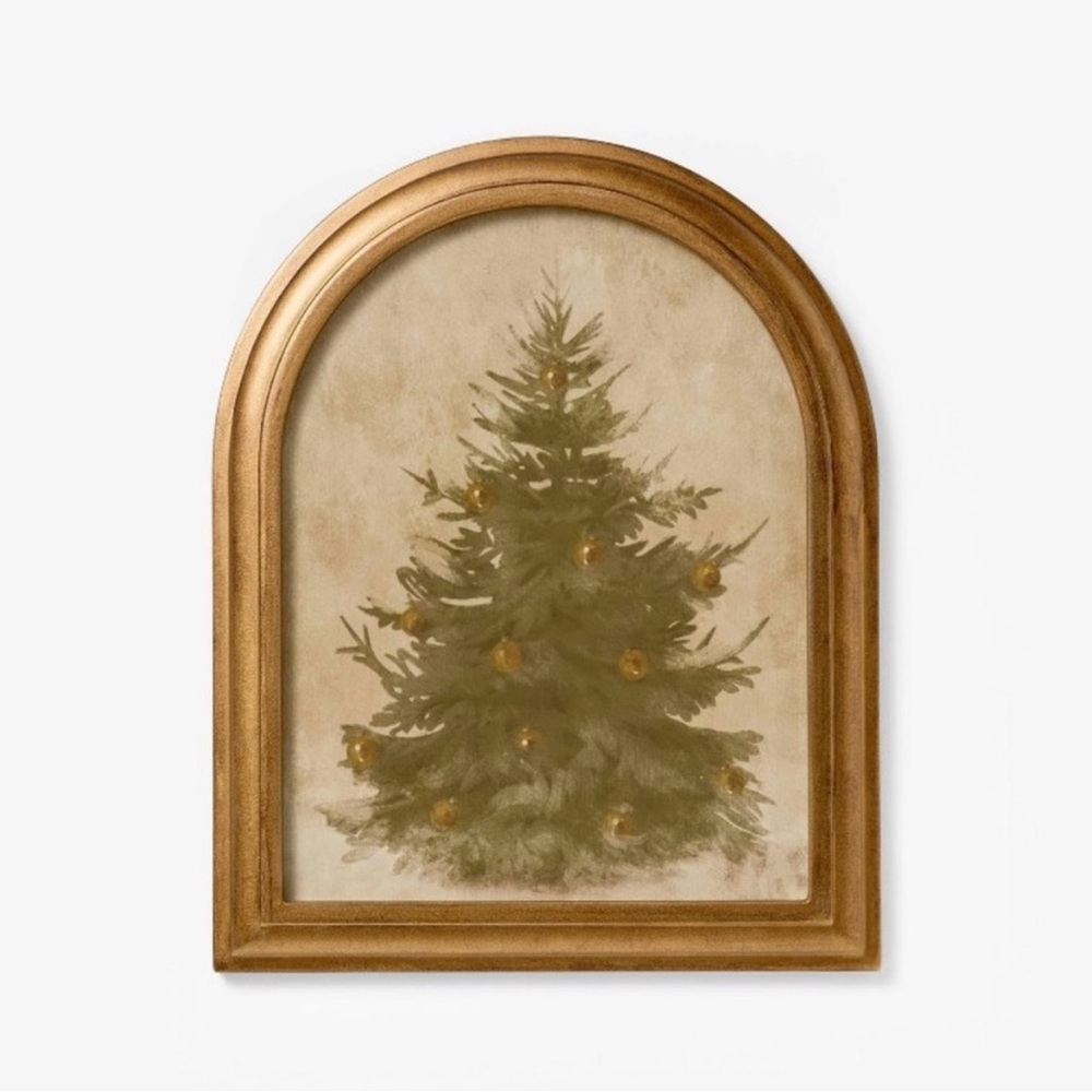 Studio McGee Arched Gold Framed Green Christmas Tree Wall Art